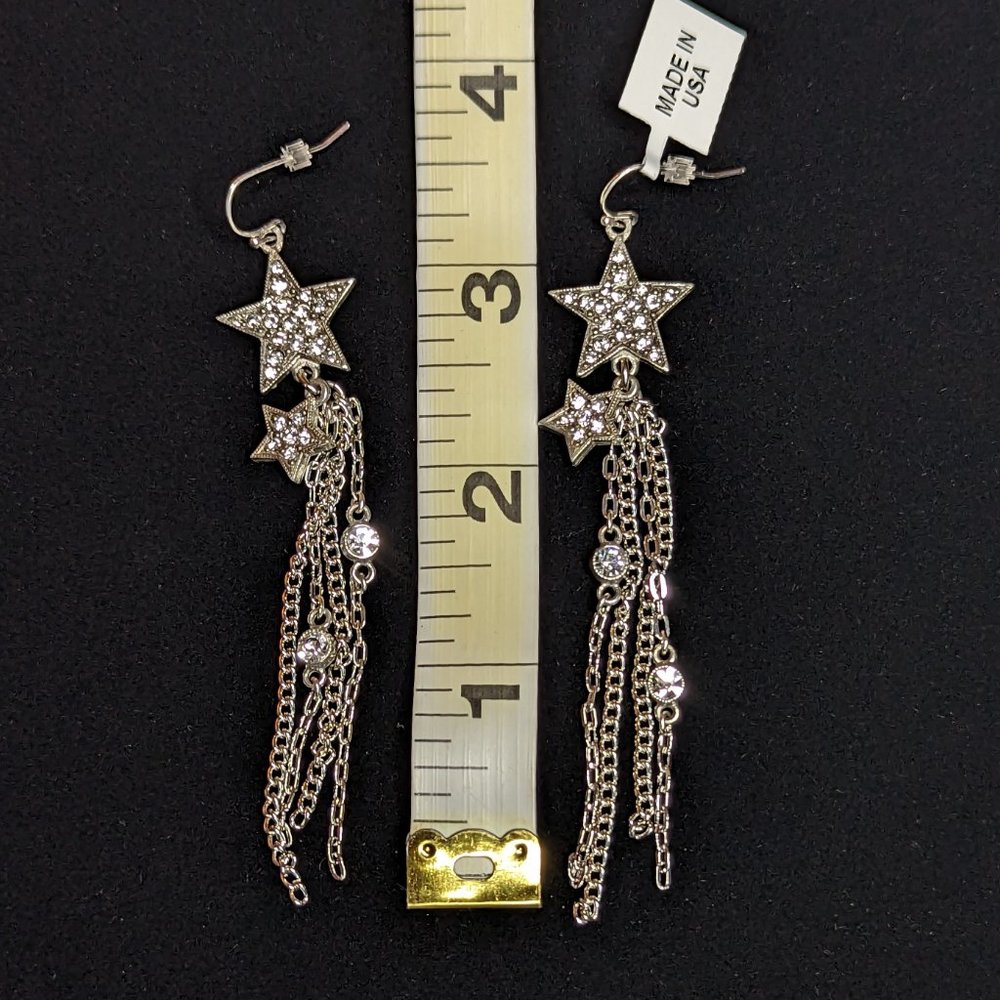 BEN AMUN JEWELRY Crystal Star Dangle Earrings in Silver New - Picture 7 of 9